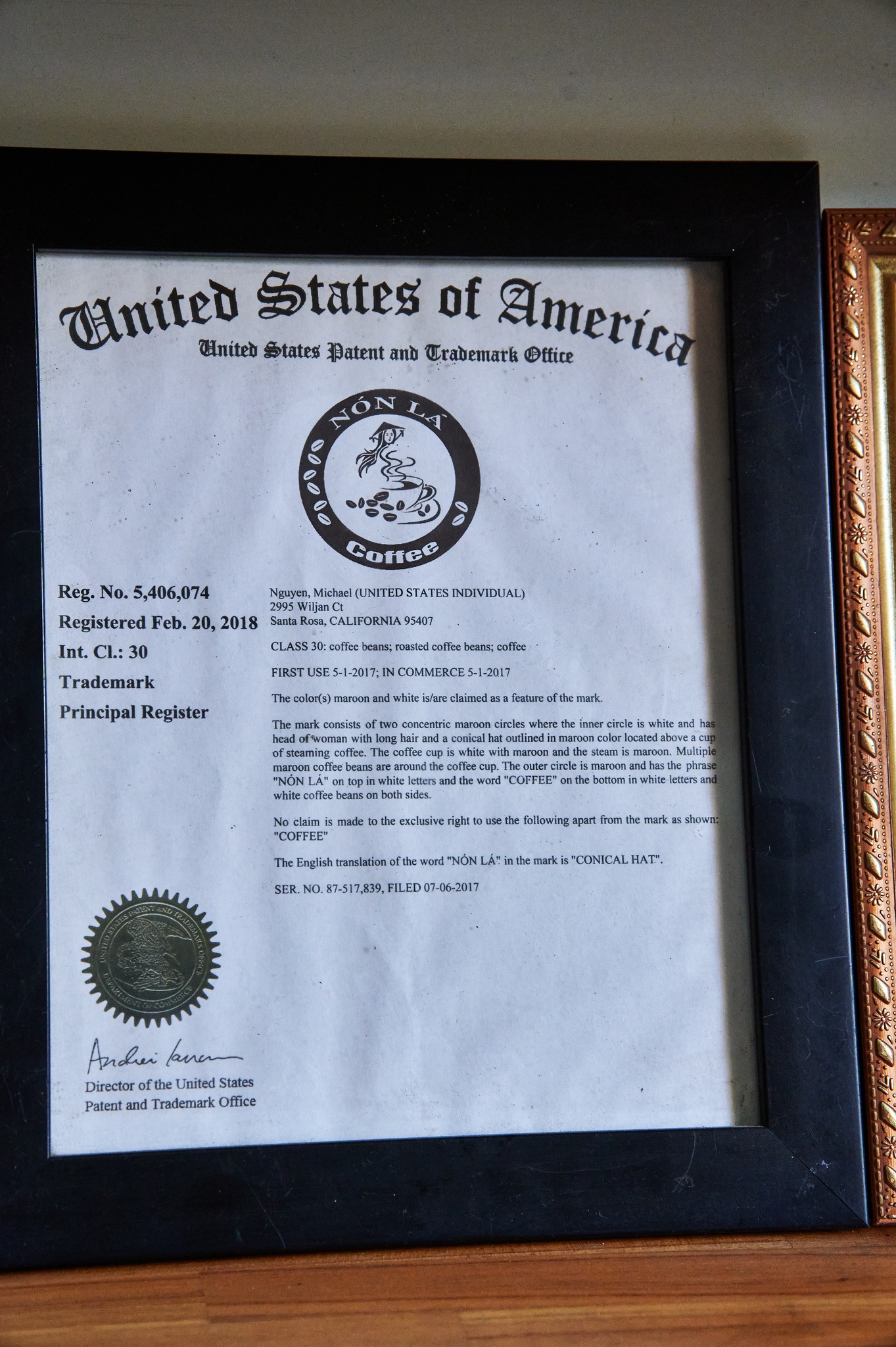 Certification of Non La Roastery trademark is legally protected in the United States